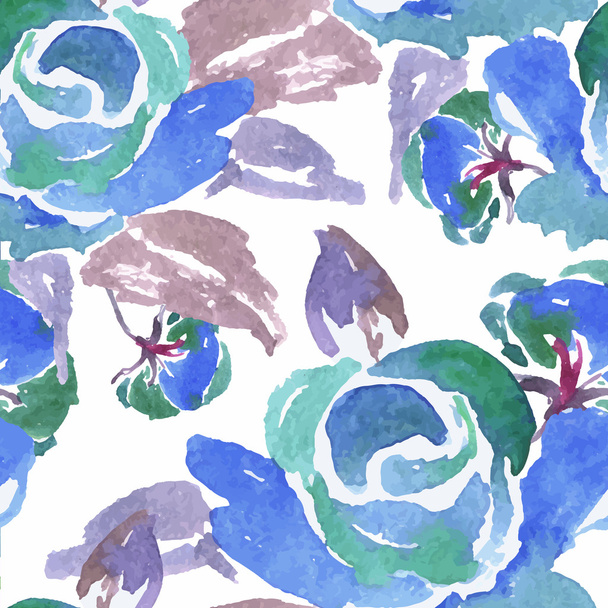 Χωρίς ραφή πρότυπο μπλε νερομπογιά τριαντάφυλλο - Διάνυσμα, εικόνα