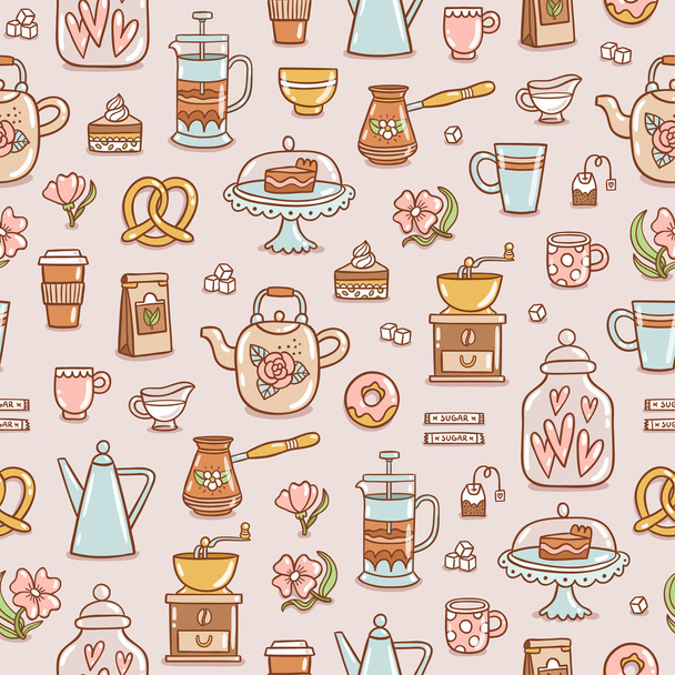 Té, café y postres patrón sin costuras
 - Vector, Imagen