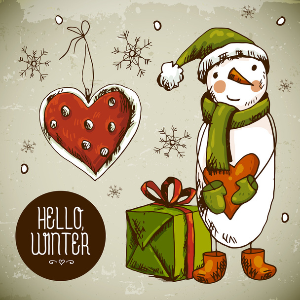 Різдвяна листівка зі сніговиком
 - Вектор, зображення