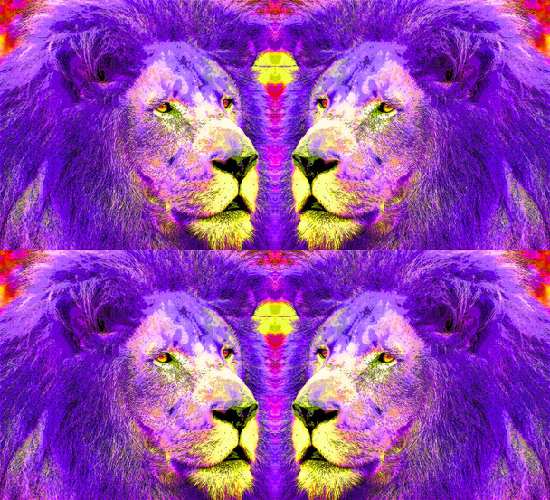 Lion sign illustration pop-art background icon with color - Foto, Bild
