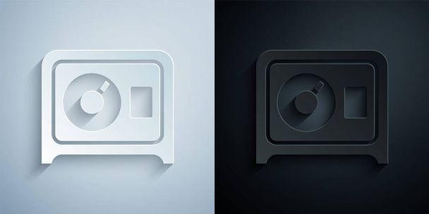 Paper cut Safe icon isolated on grey and black background. The door safe a bank vault with a combination lock. Reliable Data Protection. Paper art style. Vector. - Vector, Image
