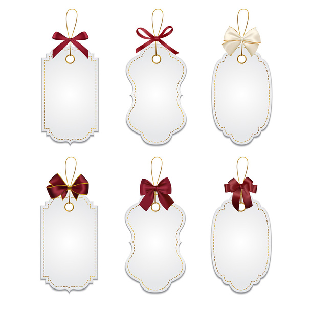 Set of elegant tags with red bows - Vector, Imagen