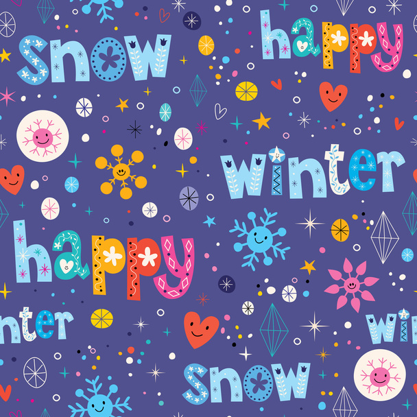 Happy winter snow seamless pattern - Vettoriali, immagini