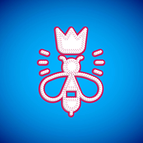 White Queen bee icon isolated on blue background. Sweet natural food. Honeybee or apis with wings symbol. Flying insect. Vector. - Vector, Image