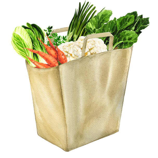 Beyaz bakkal çantası izole sebze - Fotoğraf, Görsel