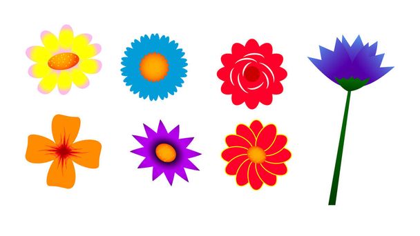 conjunto de flor forma simples colorido ou várias flores bonitos em design plano. vetor eps - Vetor, Imagem