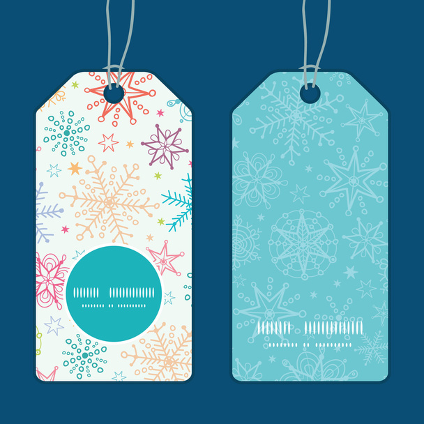 Vector colorful doodle snowflakes vertical round frame pattern tags set - Vetor, Imagem