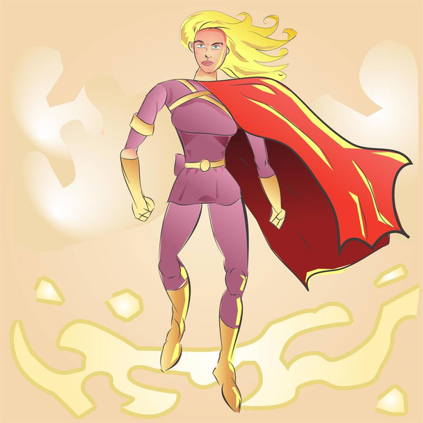 Female Warrior Superhero Cartoon Character Comic Illustration - Διάνυσμα, εικόνα