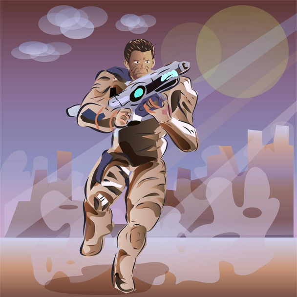Космічний десантник і солдат Комічний персонаж Векторні ілюстрації
 - Вектор, зображення
