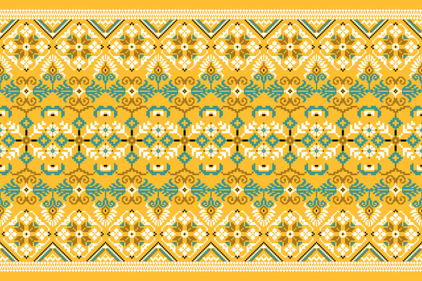 Beautiful white floral seamless pattern.yellow background.Aztec style,abstract,vector,illustration.design for texture,fabric,clothing,wrapping,carpet.geometric ethnic oriental pattern traditional. - Vector, imagen