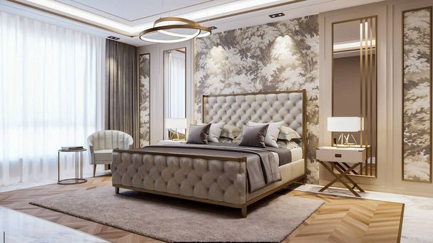 modern bedroom interior design. 3d rendering - Photo, Image