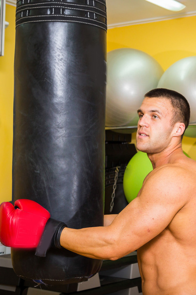 Svalnatý muž v Boxerské rukavice v tělocvičně - Fotografie, Obrázek