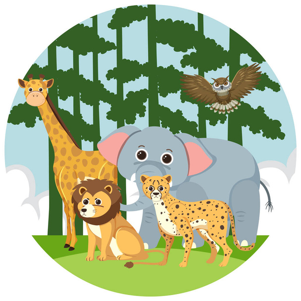 Wild animals in circle icon illustration - Вектор,изображение