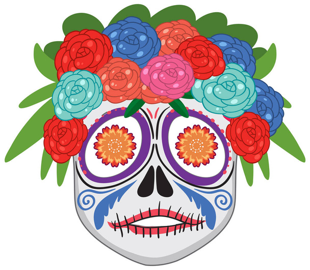 Mexican skull isolated on white background illustration - Vector, Imagen