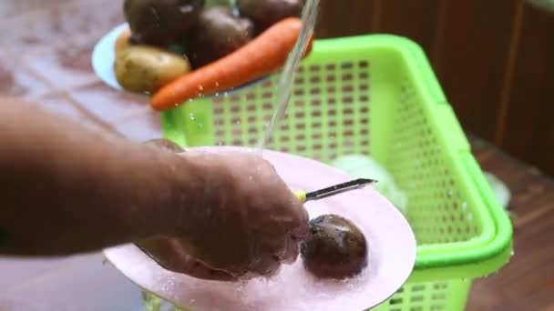 Olgun beetroots yıkama eller - Video, Çekim