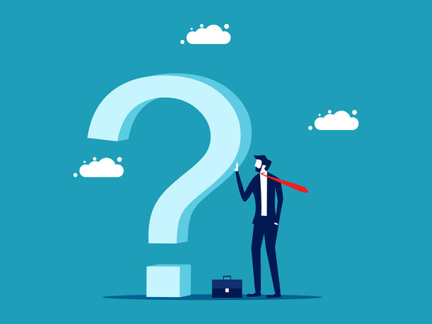 Think of a solution. businessman stands next to a big question mark - Vector, Image