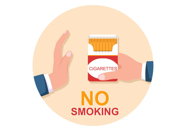Stop Smoking or No Cigarettes for Fight Against Unhealthy Smoker Habit, Medical and as an Early Warning in Flat Cartoon Illustration - Vetor, Imagem