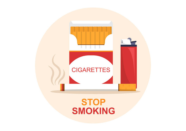 Stop Smoking or No Cigarettes for Fight Against Unhealthy Smoker Habit, Medical and as an Early Warning in Flat Cartoon Illustration - Vetor, Imagem