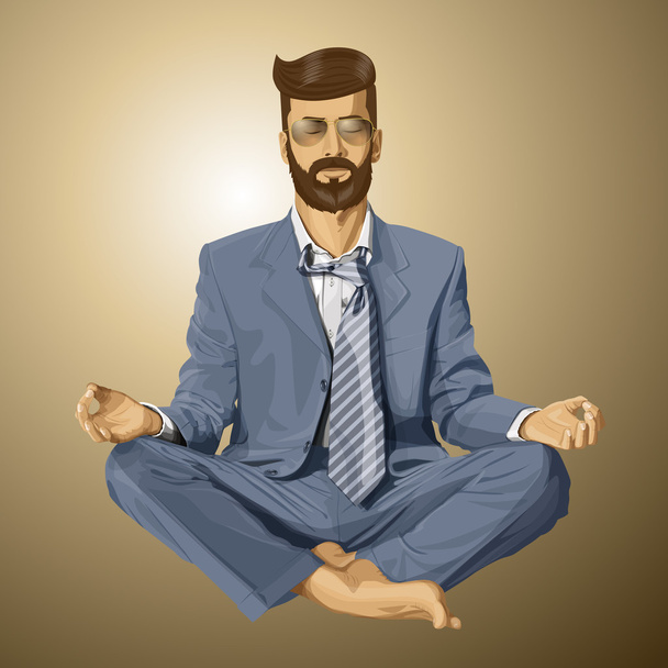 Hipster Businessman in Lotus Pose - Vector, Image