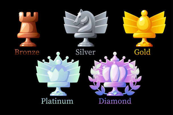 Game Rank premios de ajedrez, diferentes iconos de metal. Símbolo vector - Vector, Imagen