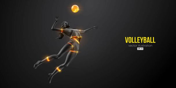 Abstract silhouette of a volleyball player on black background. Volleyball player woman hits the ball. Vector illustration - Vector, Image