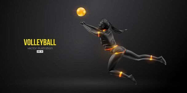 Abstract silhouette of a volleyball player on black background. Volleyball player woman hits the ball. Vector illustration - Vector, Image