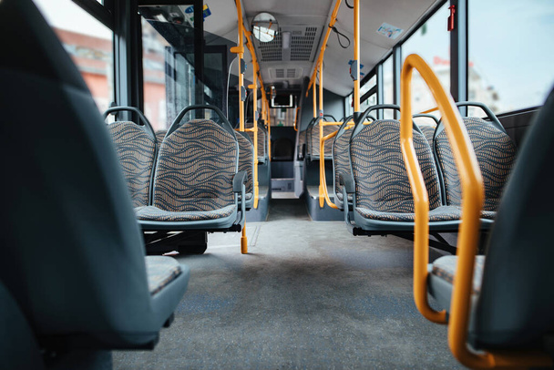 Public bus with no people during COVID-19 worldwide epidemic.  - Zdjęcie, obraz