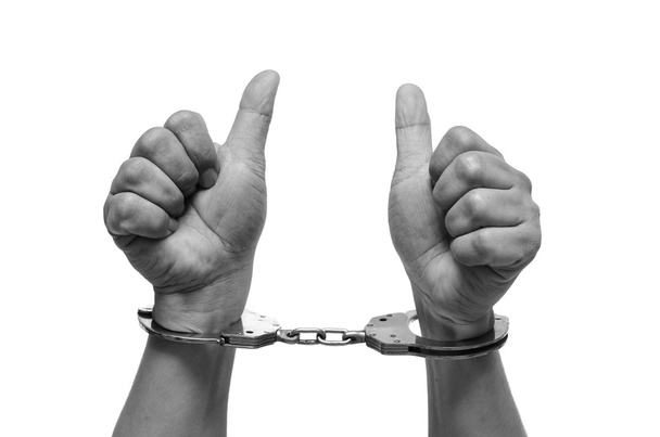 Man hands with handcuffs isolated  - Φωτογραφία, εικόνα