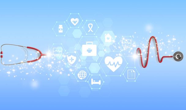 medical healthcare concept with stethoscope and heart icon on blue background - Fotografie, Obrázek