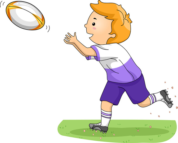 Niño atrapando una pelota de rugby
 - Foto, Imagen