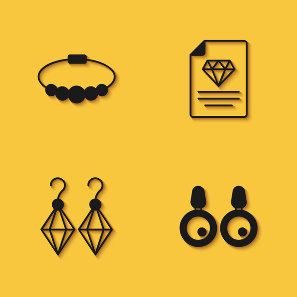 Set Náramkové šperky Náušnice a certifikát diamantové ikony s dlouhým stínem. Vektor. - Vektor, obrázek