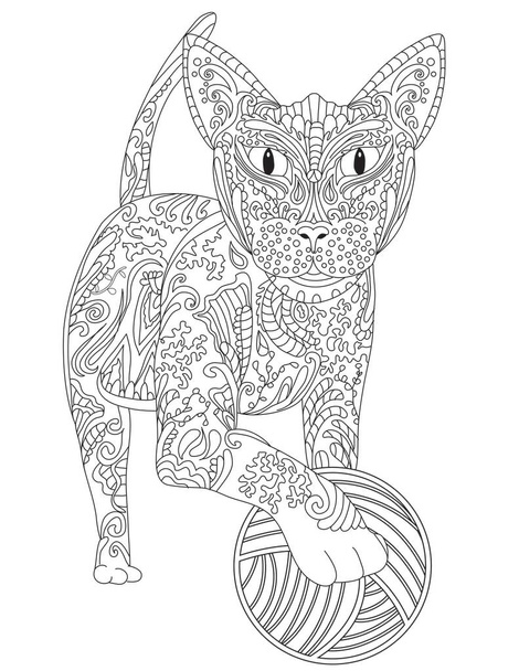 cat coloring page for adult - Вектор,изображение