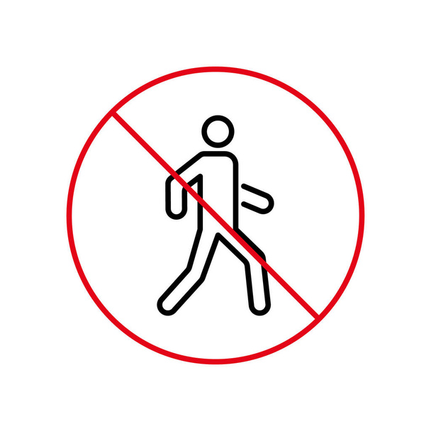 Ban Man Pedestrian Walk Through Street Black Line Icon. People Entry Forbidden Outline Pictogram. Prohibited Pedestrian Enter Red Stop Circle Symbol. No Entrance Sign. Isolated Vector Illustration. - Vector, Image