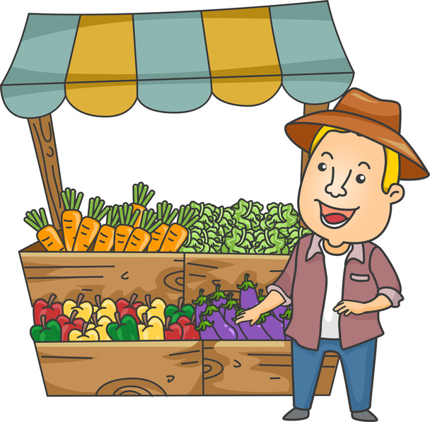 Homme à côté d'un stand de légumes
 - Photo, image