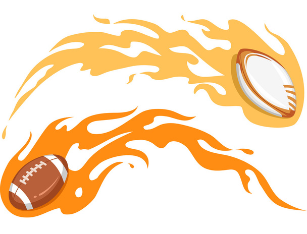 Rugby and Football in Flames Design - Photo, Image