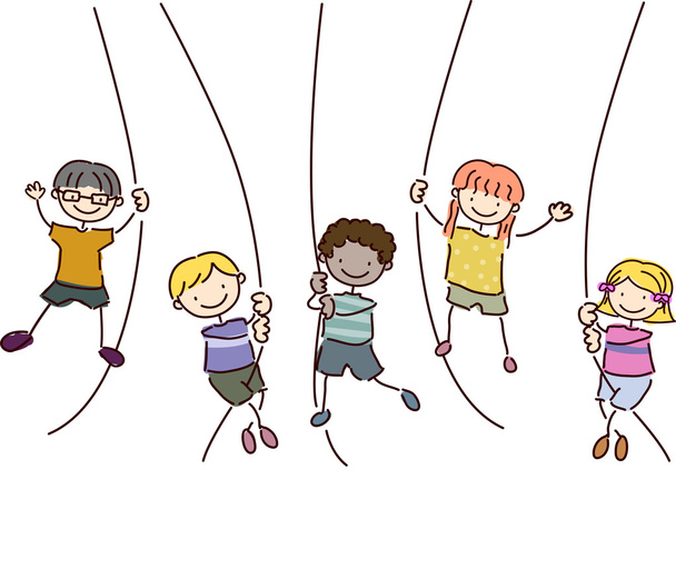 Les enfants s'accrochent aux balançoires de corde
 - Photo, image