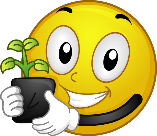 Smiley Holding a Seedling - Photo, Image