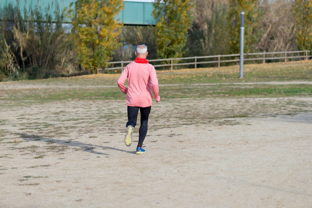 Rear View Of Senior Man Jogging At Park - Foto, Bild