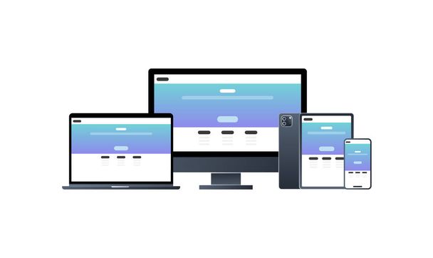 Smart technology devices on white background and responsive web design flat vector illustration. - Διάνυσμα, εικόνα