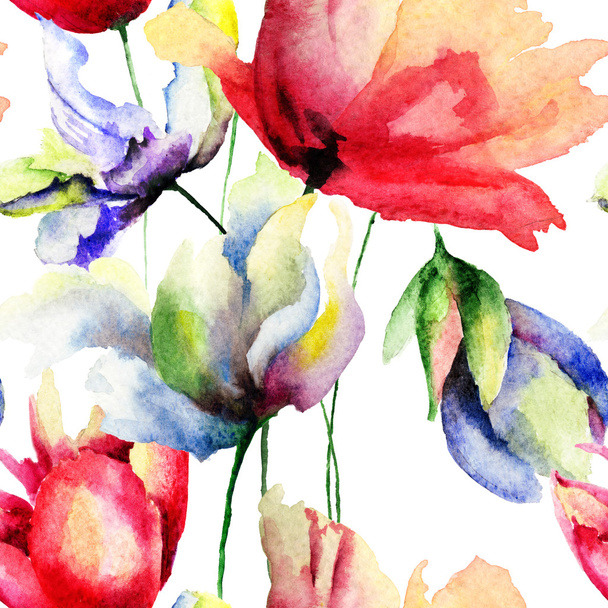 Seamless wallpaper with flowers - 写真・画像