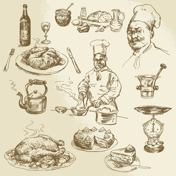 chef, cozinhar - coleção desenhada à mão
 - Vetor, Imagem