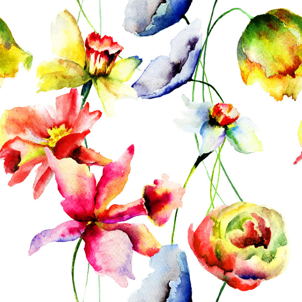 Stylized flowers watercolor illustration - Photo, image