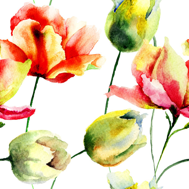 Watercolor illustration of Tulips flowers - Fotó, kép