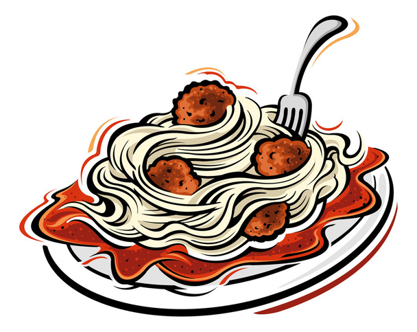 Illusztráció: spagetti és húsgombóc - Vektor, kép