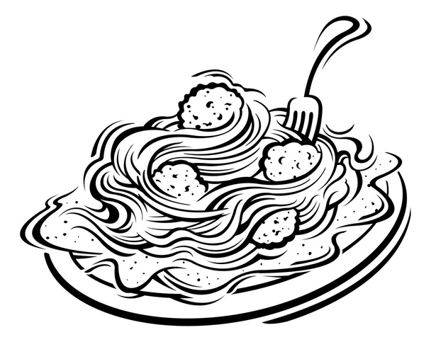 spaghetti and meatballs black and white