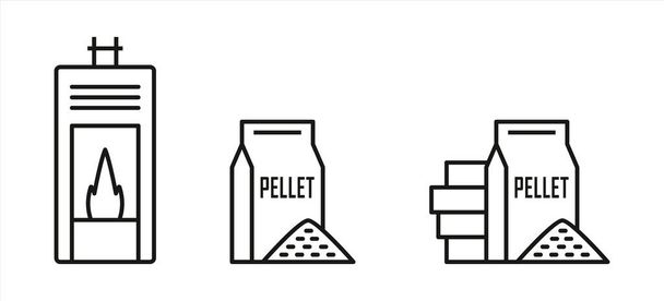 Stove and pellet icons designed in line art style can be used for web and print - Vector, Imagen