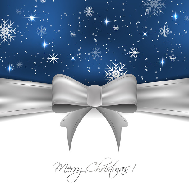 Рождественский фон с серебряной лентой, снежинками и блестками
 - Вектор,изображение