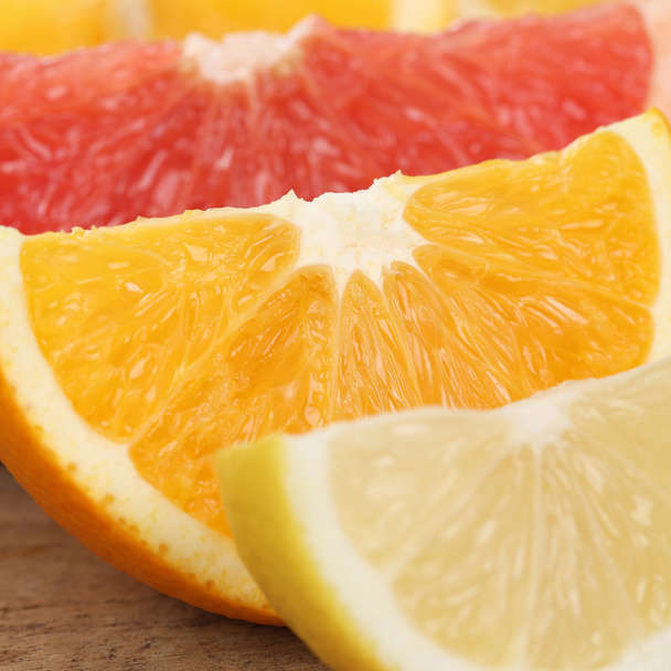 Closeup of orange, lemon and grapefruit fruits - Photo, Image