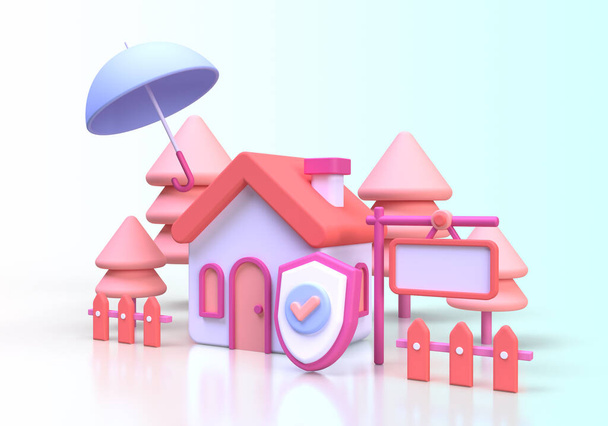 house protection and insurance concept illustration Landing page template for background 3D render - Φωτογραφία, εικόνα