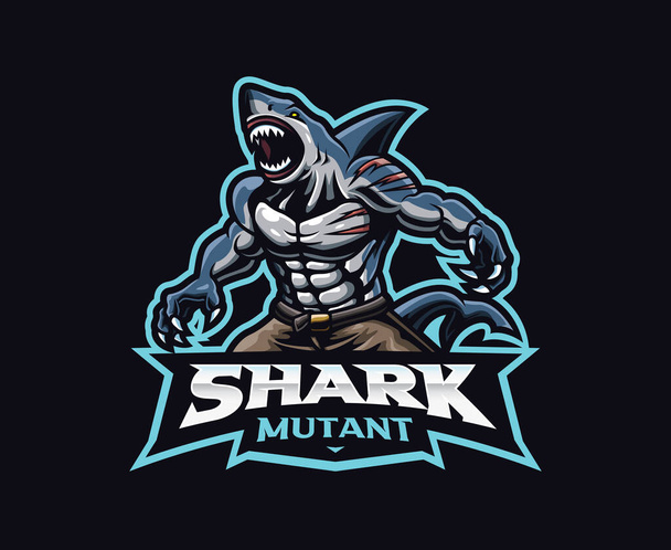 Kızgın köpekbalığı maskotu logosu tasarımı. Köpekbalığı vektör çizimi. Maskot, sembol ve kimlik logosu, amblem sporları veya e-spor oyun takımı - Vektör, Görsel